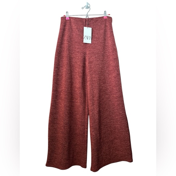 Zara Red Wide-Leg Knit Medium Elastic Waist Pants BNWT - Picture 1 of 3